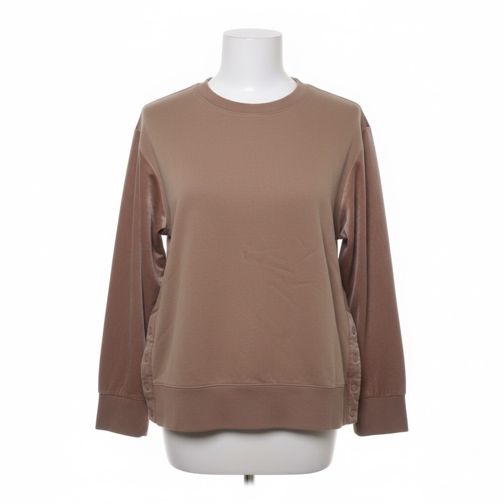 Athleta Sweatshirt Retroplush Velvet Medium Brown Snaps Athleisure Luxe Cozy